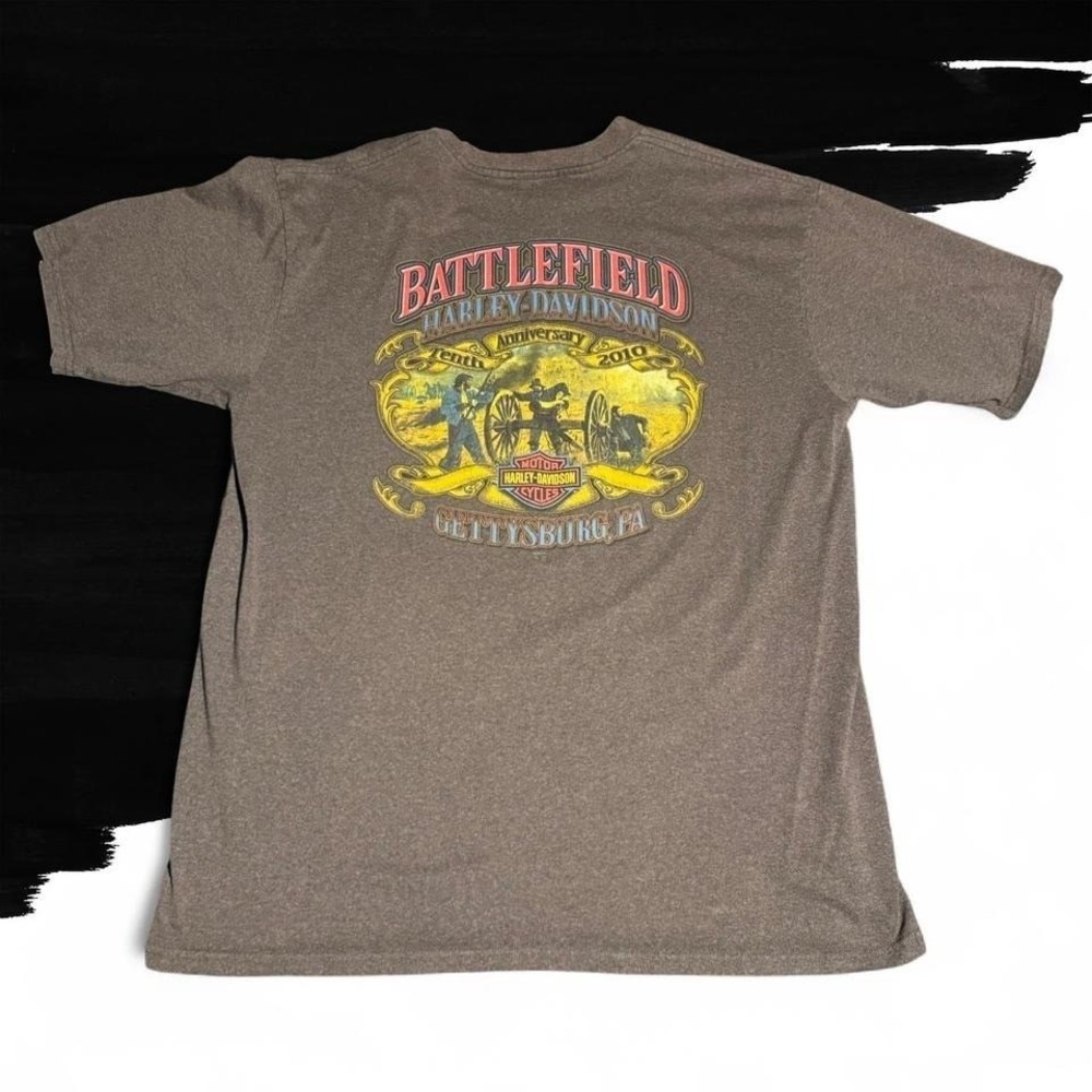 Vintage Battlefield Harley Davidson T-Shirt Gray Gettysburg PA Soldiers - Picture 2 of 2